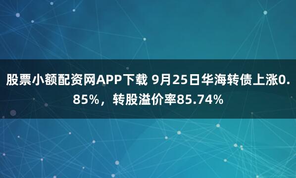 股票小额配资网APP下载 9月25日华海转债上涨0.85%，转股溢价率85.74%